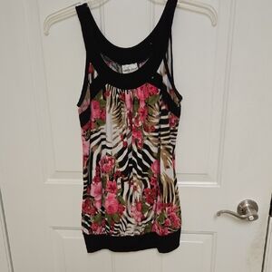 Chico's Black and Pink Floral Zebra Tank Top